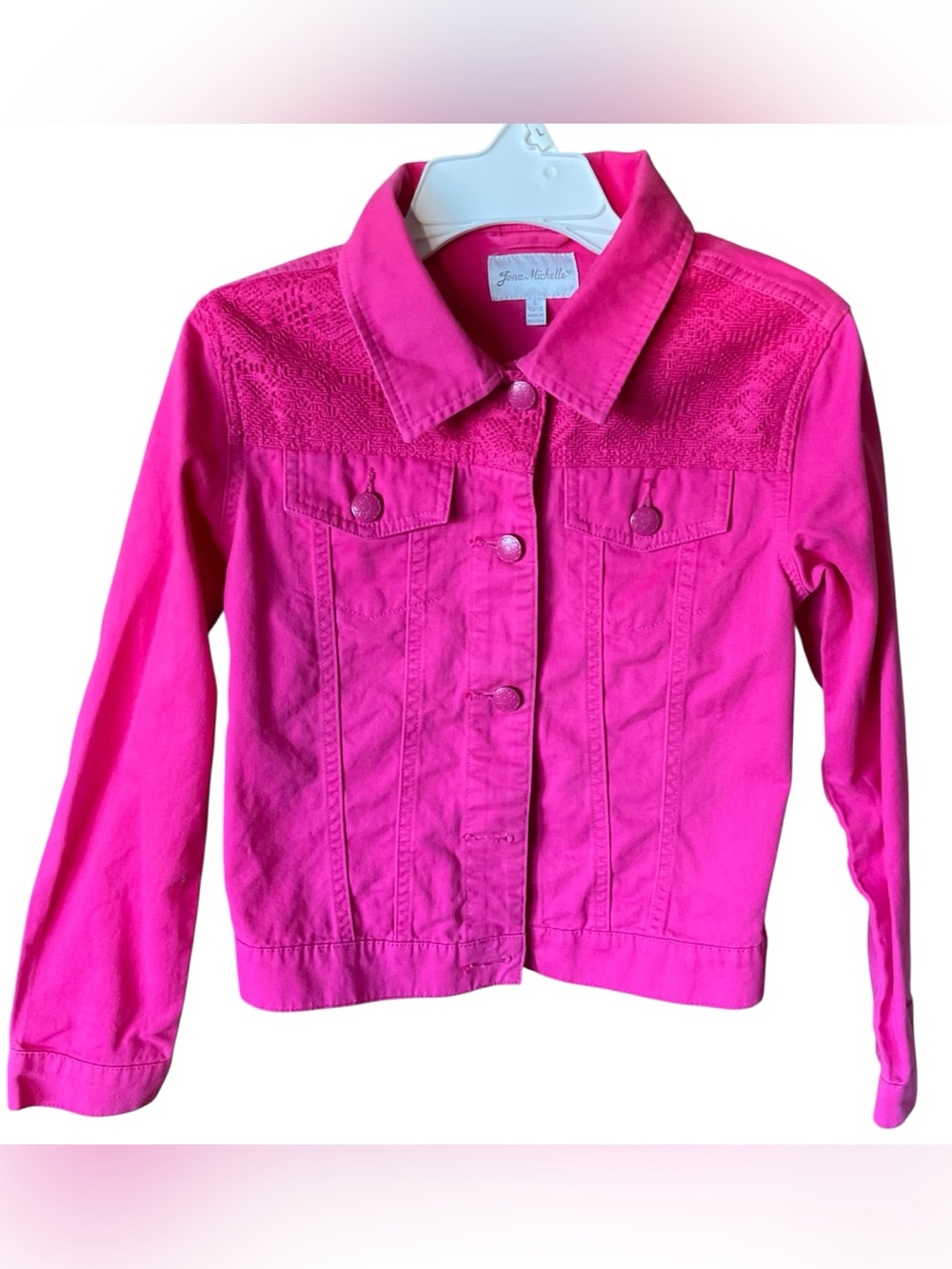 Jona Michelle Kids Pink Denim Lace Jacket Girls 10/12 L